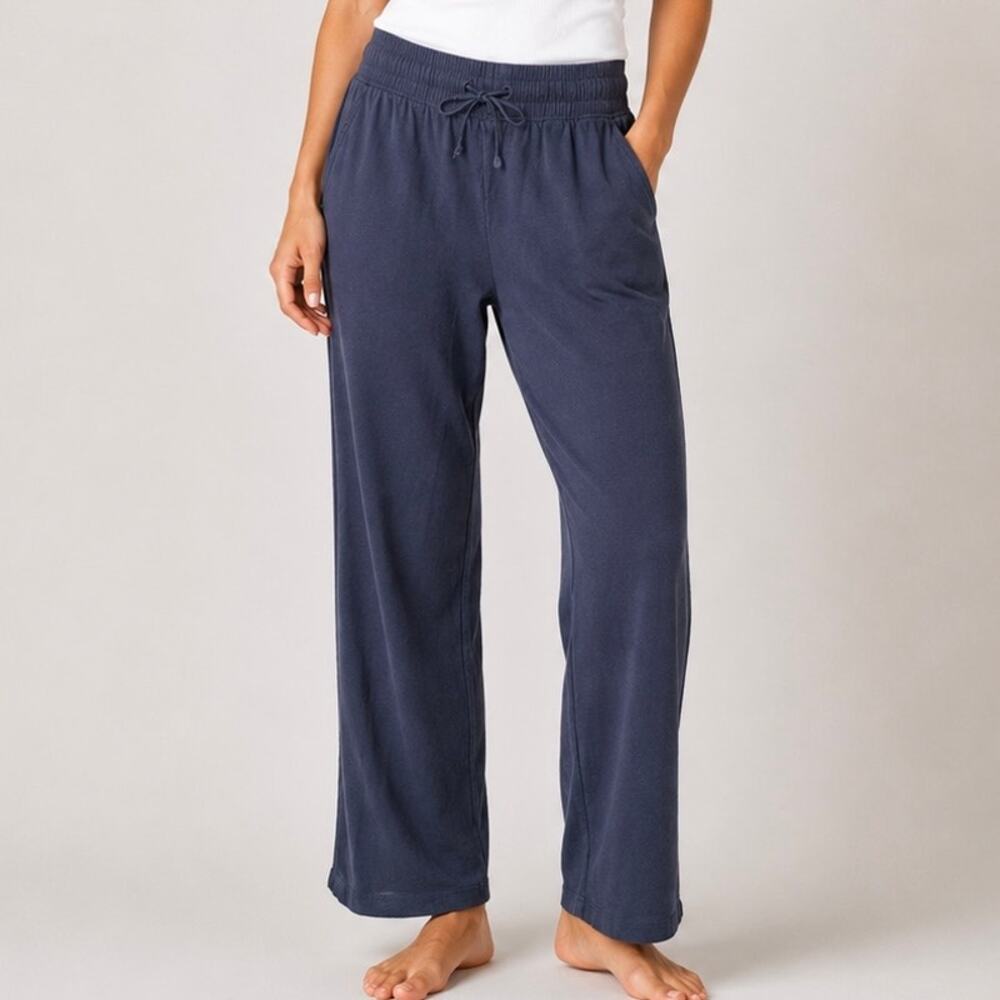 Women's Navy Ankle-Length Wide-Leg Lounge Pants